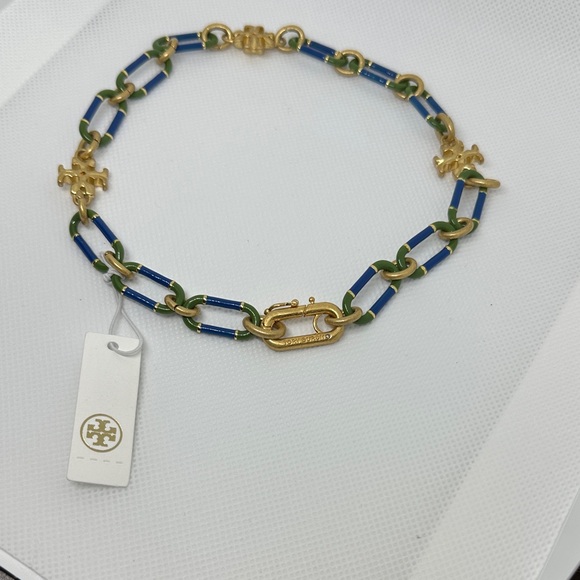 Tory Burch Gold and Blue Necklace with Green Accents - Picture 4 of 5